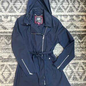 Vince Camuto Navy Trench Raincoat with Detachable Hood
